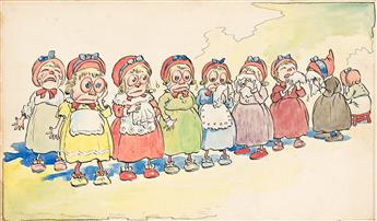 JOHNNY GRUELLE (1880-1938) The nine little goblin wives had red eyes because they spent all their time weeping.